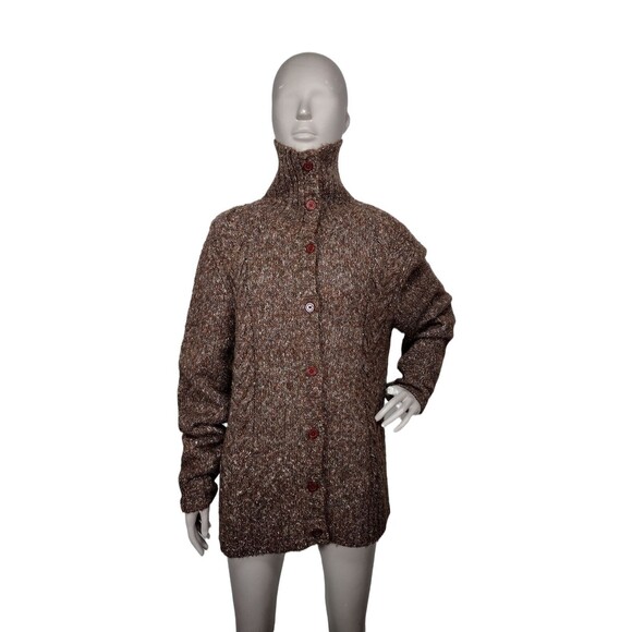 Vintage LL Bean Brown Flecked Wool Blend Knit Cardigan Sweater Women's Size XL - Picture 1 of 8